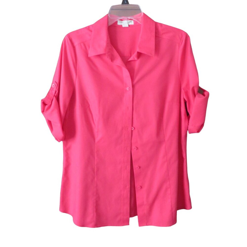 🔥HP🔥Coldwater Creek Pinkish Red Shirt, Button Down, Roll-Tab Sleeves, Sz M (…